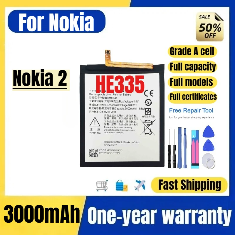 

HE335 for Nokia 2 Mobile Phone Battery High Quality High Capacity Battery Replacement Bateria Grade A Cell with Tools