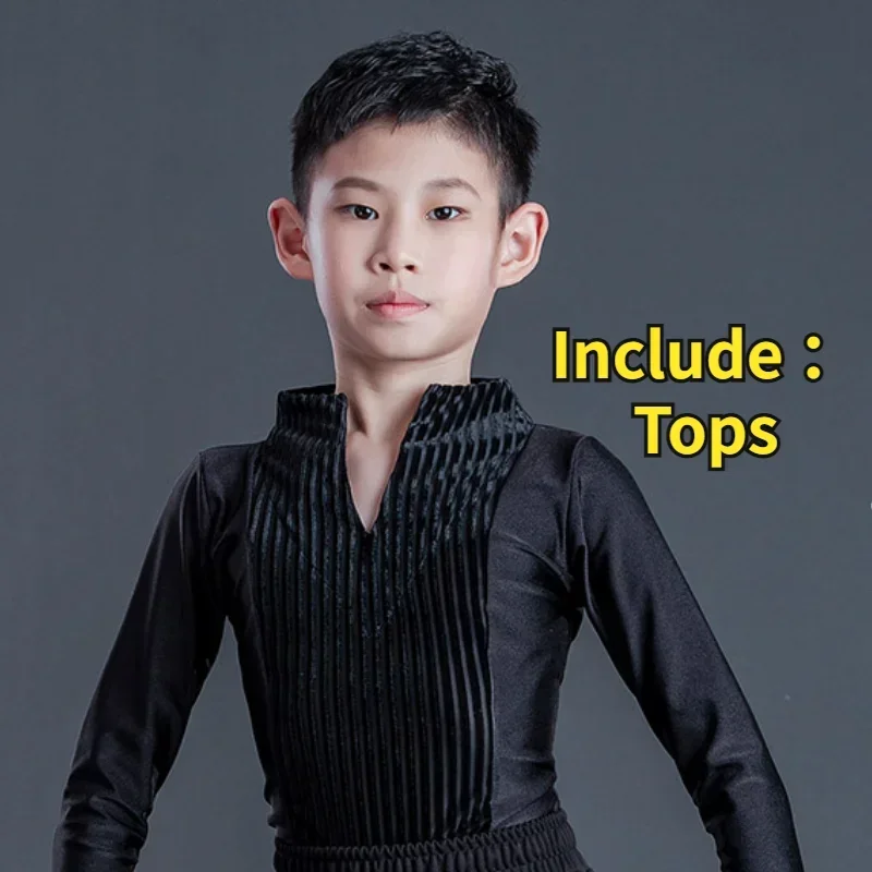 어린이 라틴 댄스 의상 옷 소년 라틴 댄스 드레스 탑 바지 정장 룸바 경쟁 댄스웨어 탱고 차차 의상