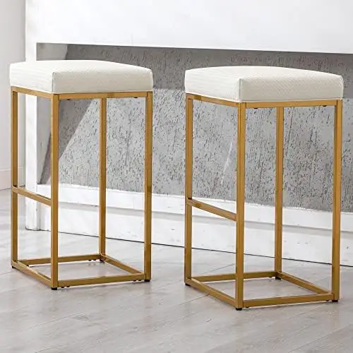 

Woven Faux Leather 30 Inches Height Stools with Footrest, JOMA Mid Century Backless 2.75" T Upholstered Kitchen Stools wi