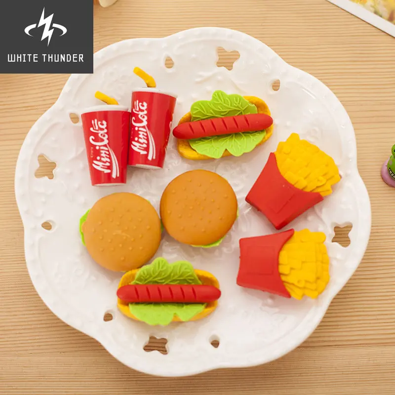 4 pcs/pack Kawaii Rubber Large Fruit Cake Hamburger Food Drink cola Eraser For Kids Novelty Stationery Kid Gift Toy Cute