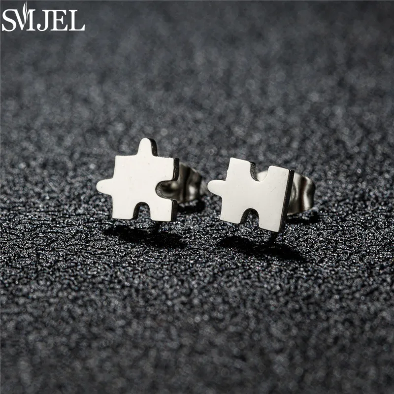 Hiphop Punk Jigsaw Puzzle Stud Earrings for Women Men Stainless Steel Geometric Earings Fashion Piercing Jewelry Girls Oorbellen