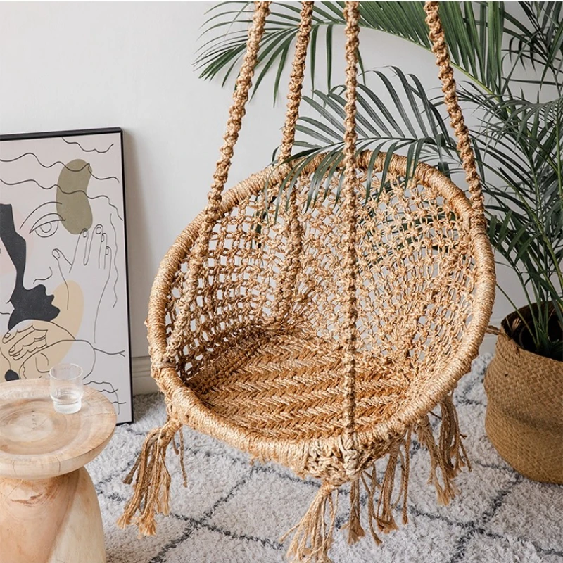 

Handwoven Hanging Chair Boho Swing Seat for Bedroom & Balcony Cotton Rope Hammock Chair Indoor/Outdoor Egg Chair for Relaxation