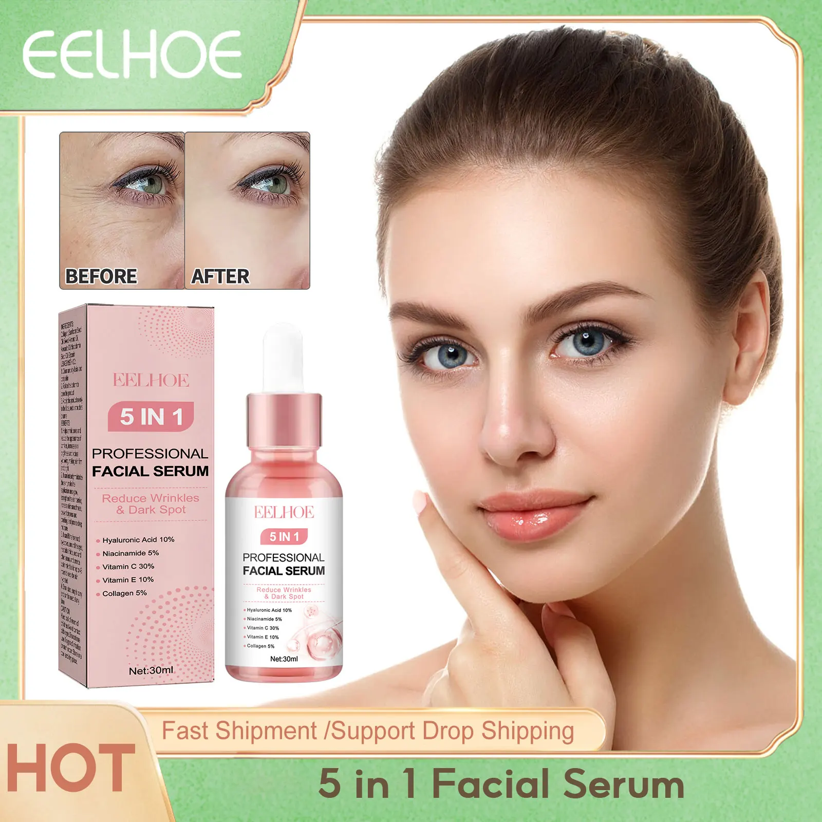 EELHOE Fine Lines Remove Face Serum Hyaluronic Acid Shrink Pores Moisturizing Essence Anti Wrinkle Repair Smooth Face Skin Care