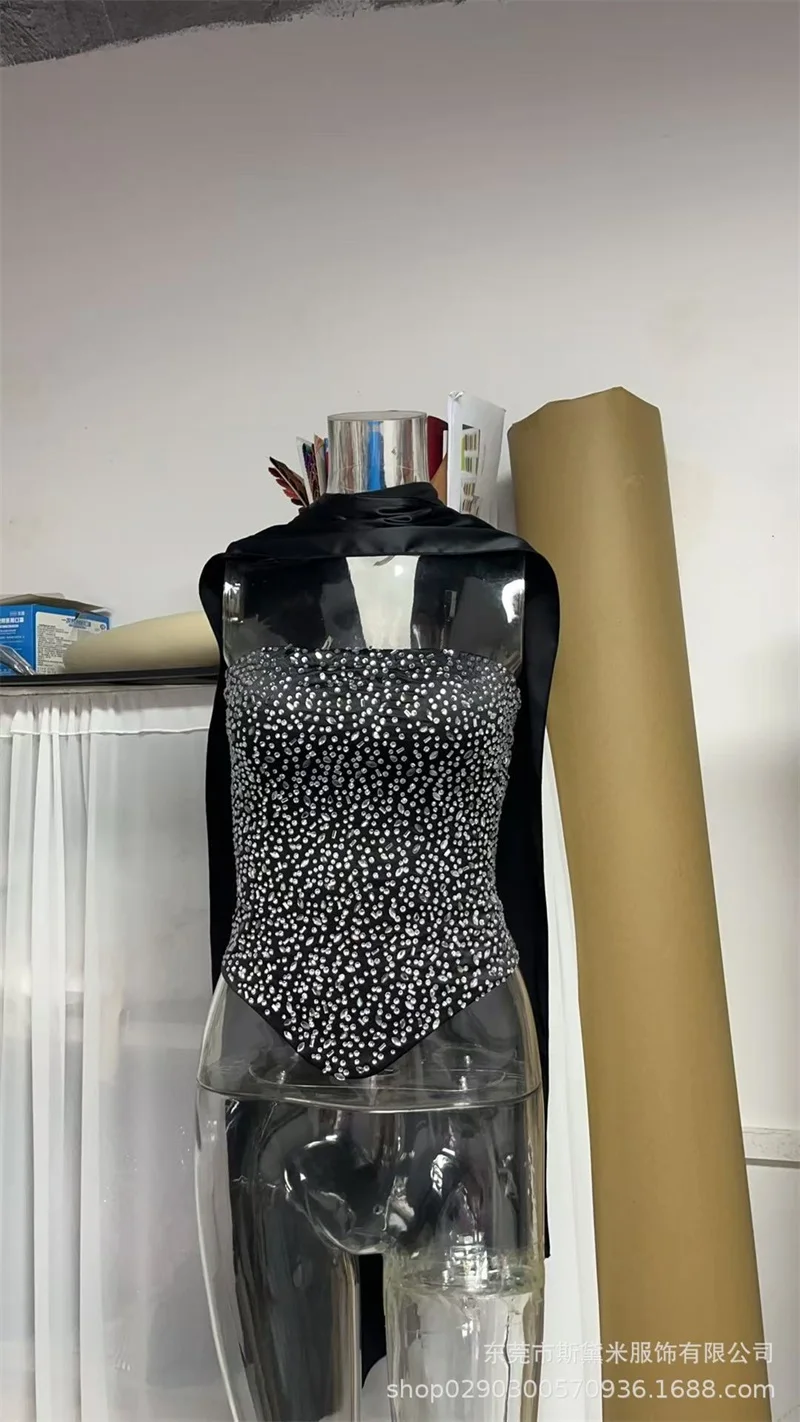 Robe de bal sirène Sexy pour femmes, 2 pièces, haut sans manches, soutien-gorge + jupe longue, cristaux brillants, Robes de soirée formelles à paillettes