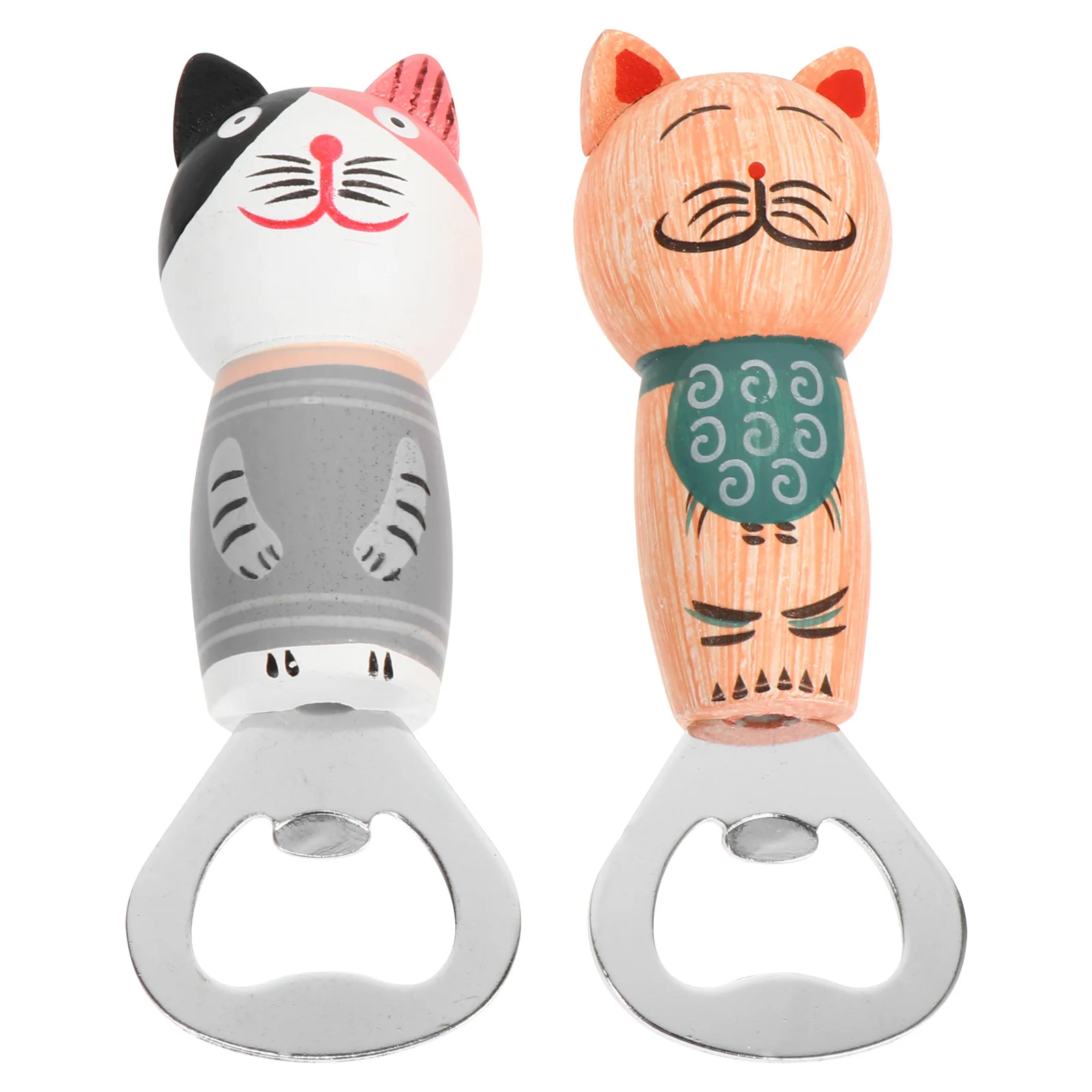 

2Pcs Magnetic Bottle Opener Wood Cat Shape Fridge Sticker Beer Opener Kitchen Bar Refrigerator Magnet Wall Mounted Stainless