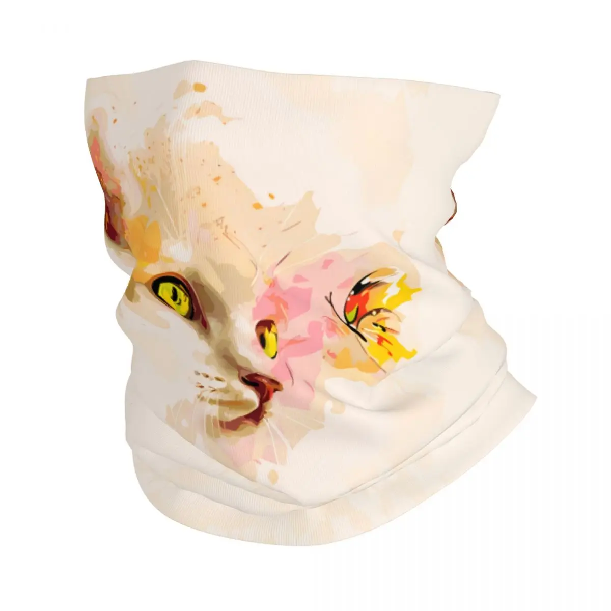 Dreamy Painting Cat Butterfly Scarf Neckerchief Neck Face Mask Polyester