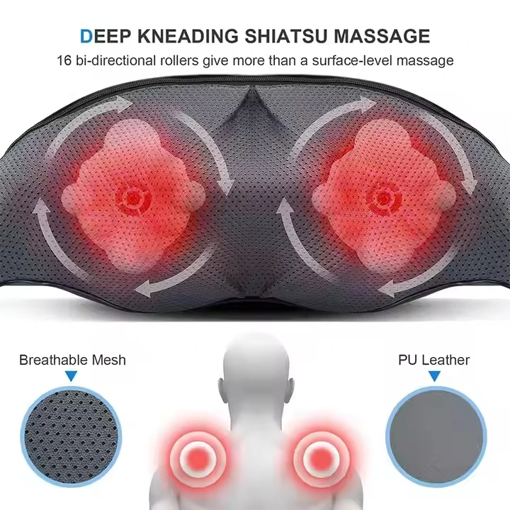 6 Buttons Heated Shiatsu Massager Belt Heat Travel Pillow Massagers Device With Heat Back Neck Shoulder Massager