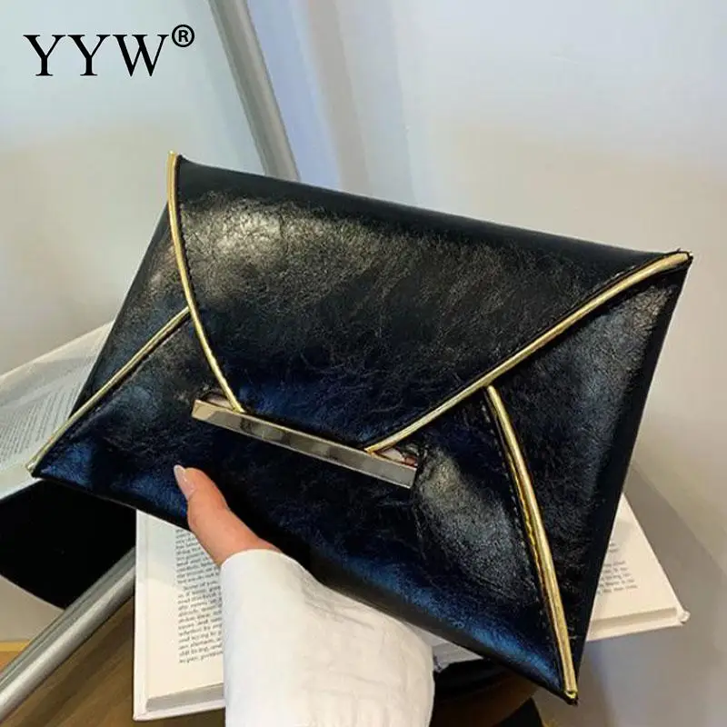 Black Brown PU Leather Envelope Clutch Handbag Women Wristlet Daily Clutch Bags Solid Color Designer Messenger Purse Phone Bag