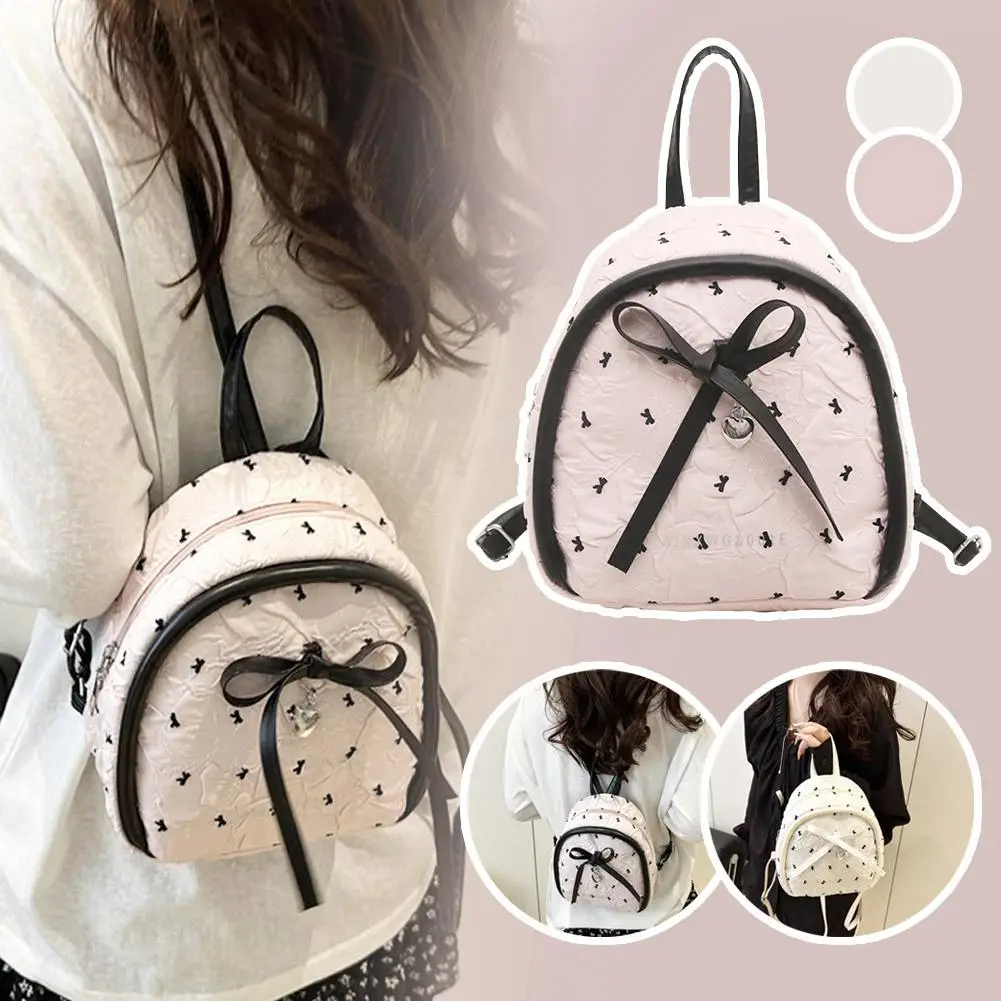 Sweet Cute commuter backpack Bow Print Backpack Handbag Shoulder Bag portable Student Schoolbag Gift