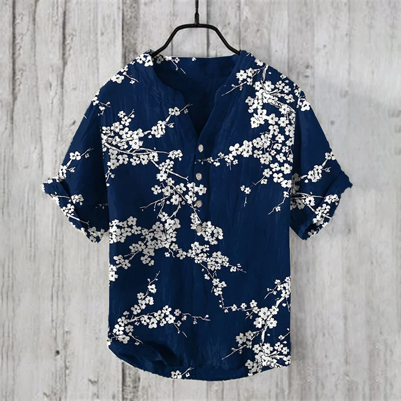 Henry Shirt-2024 New Men's casual floral print clothing, daily wear short sleeved T-shirt, summer, S-5XL