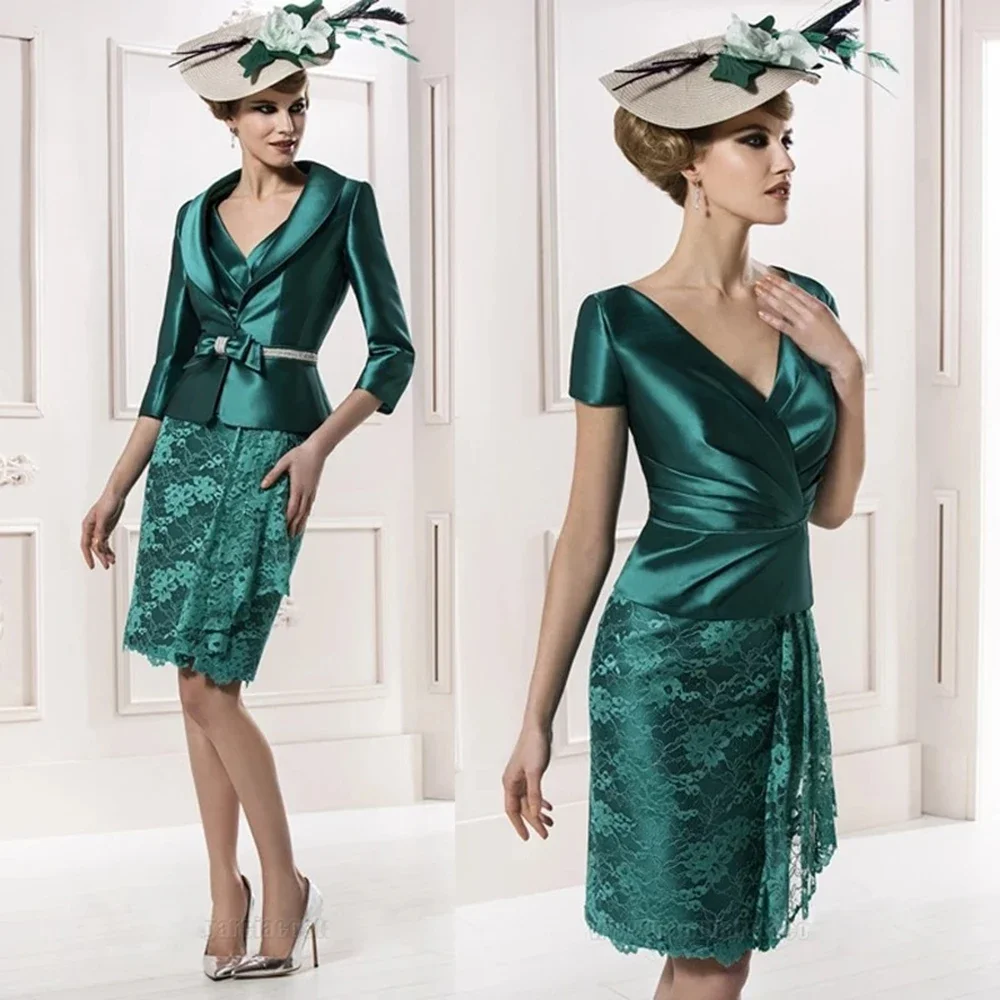 New Arrival Dark Green Mother of the Bride Dresses 2024 On Sale Wedding Party Gowns with Jacket Two Pieces Madre Vestidos Lace