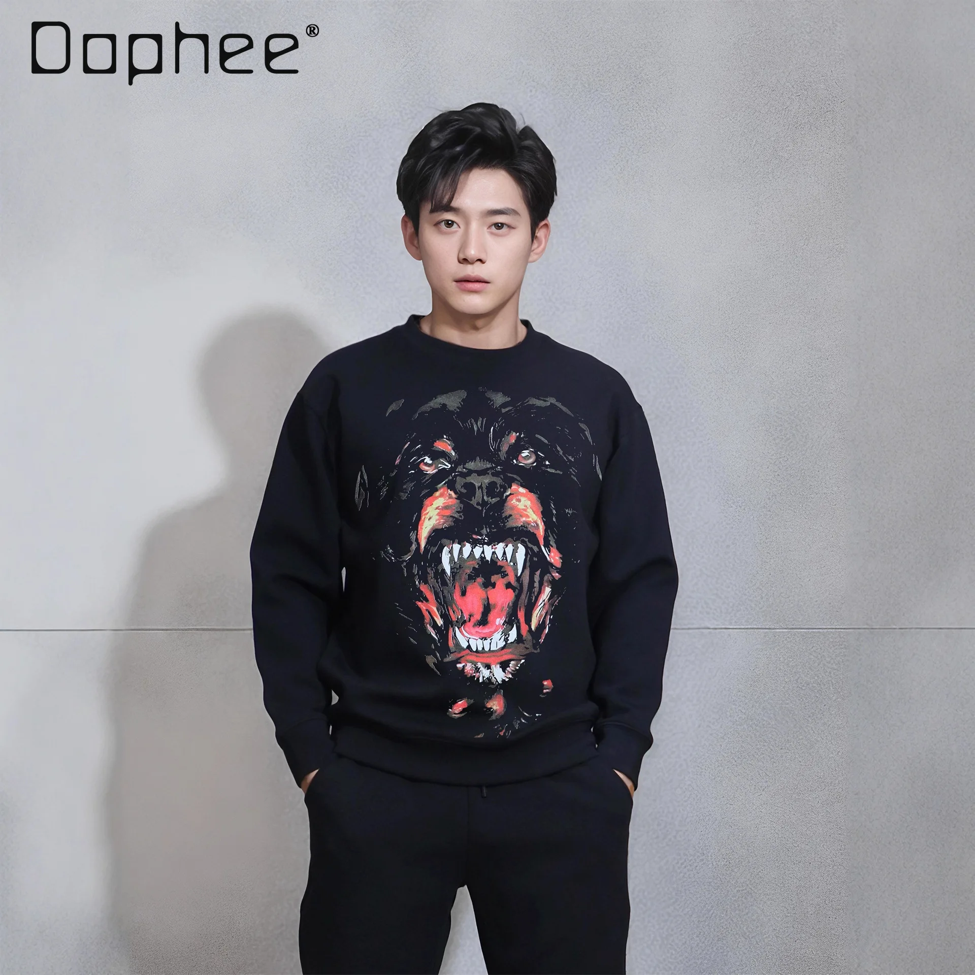 

Американский стиль, цифровая печать, голова собаки, круглый вырез, повседневная модная толстовка, индивидуальная мужская одежда