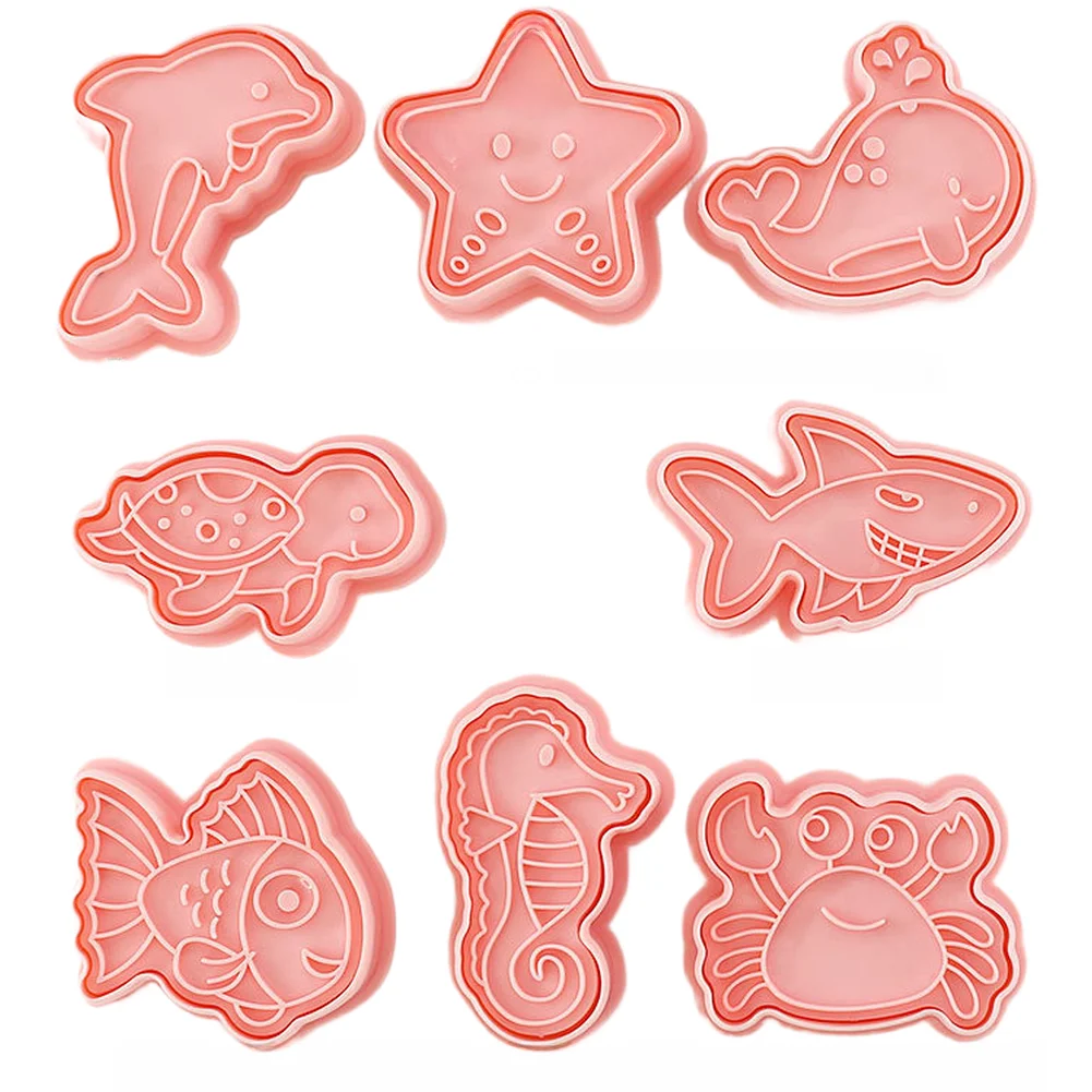 PP Marine Animal Cookie Cutters 8 Piece Set Pink Color for Cookies Fondant Sugar Paste and Chocolate Decorating