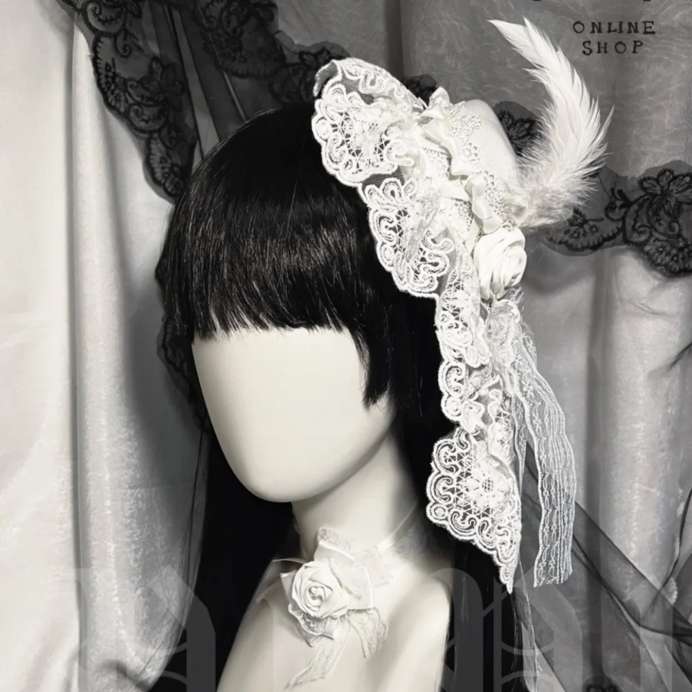 Original Dark Taro gótico Lolita encaje subcultura accesorios para el cabello horquilla tocado de plumas sombrero de copa pinza para el cabello