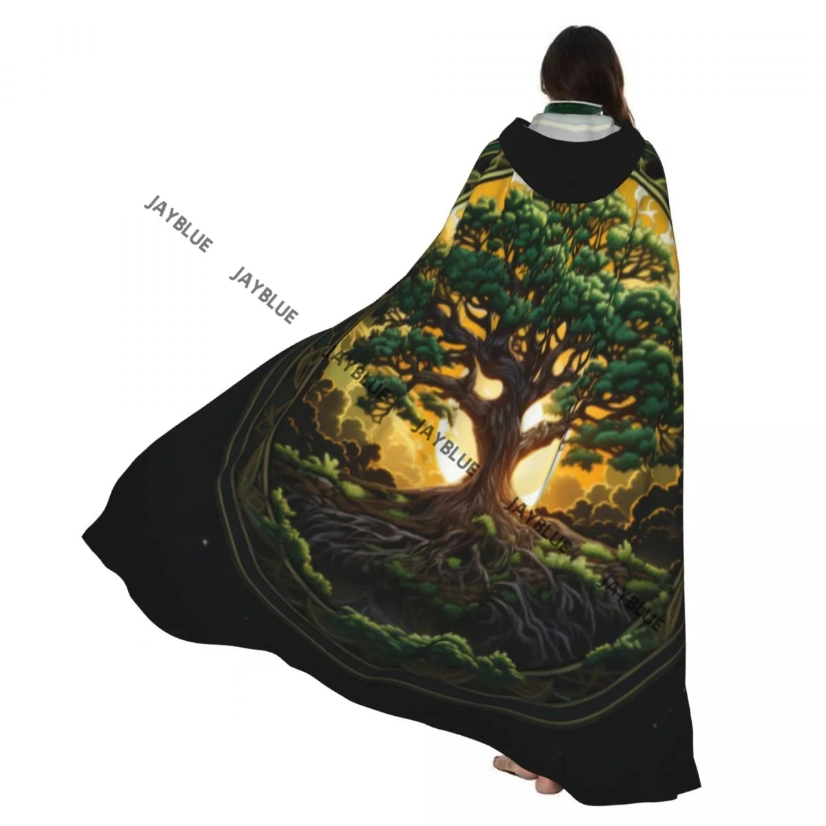 

Унисекс взрослый плащ с луной и капюшоном, длинный костюм ведьмы, косплей