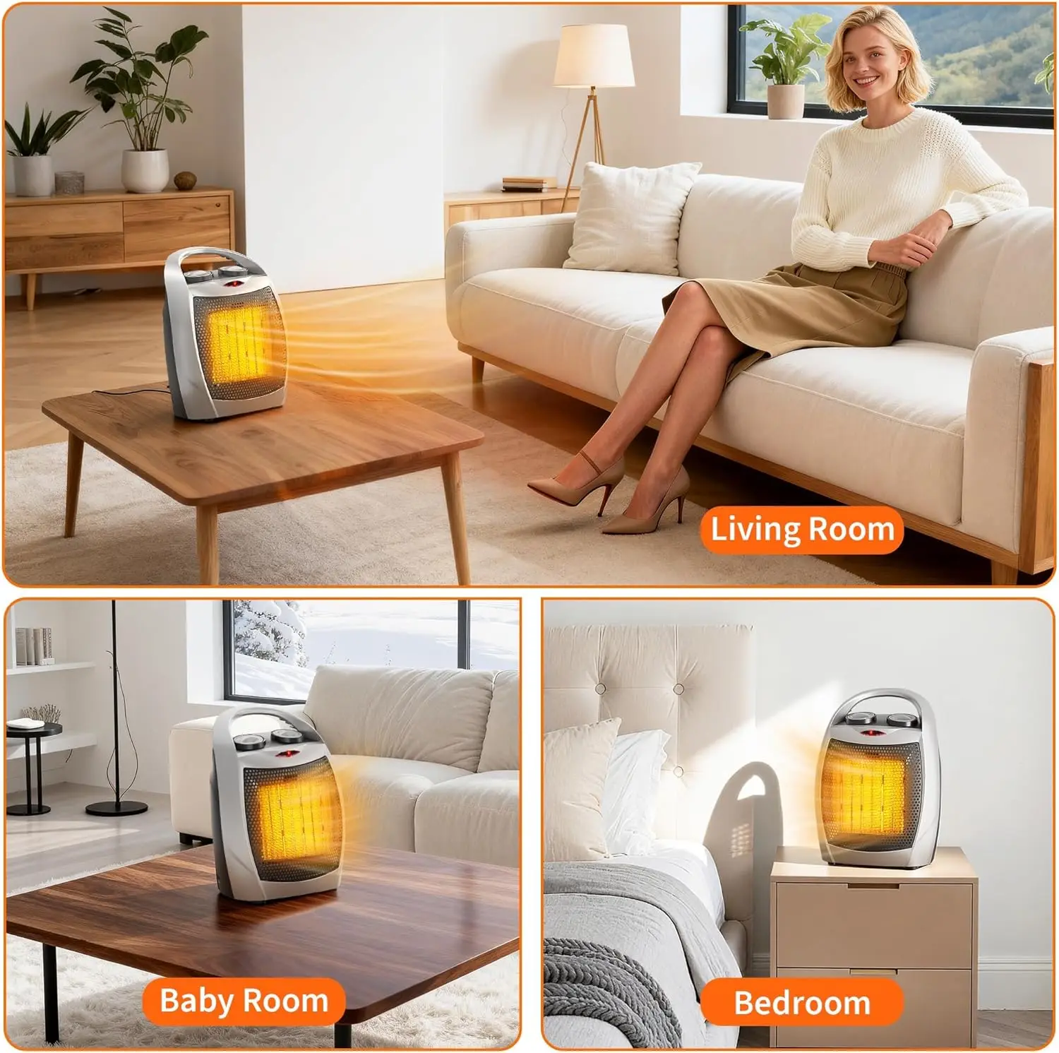 Aquecedor de espaço elétrico portátil 1500W / 750W Termostato 2 em 1 Aquecimento rápido Aquecedor de espaço de mesa de cerâmica e proteção contra superaquecimento do ventilador