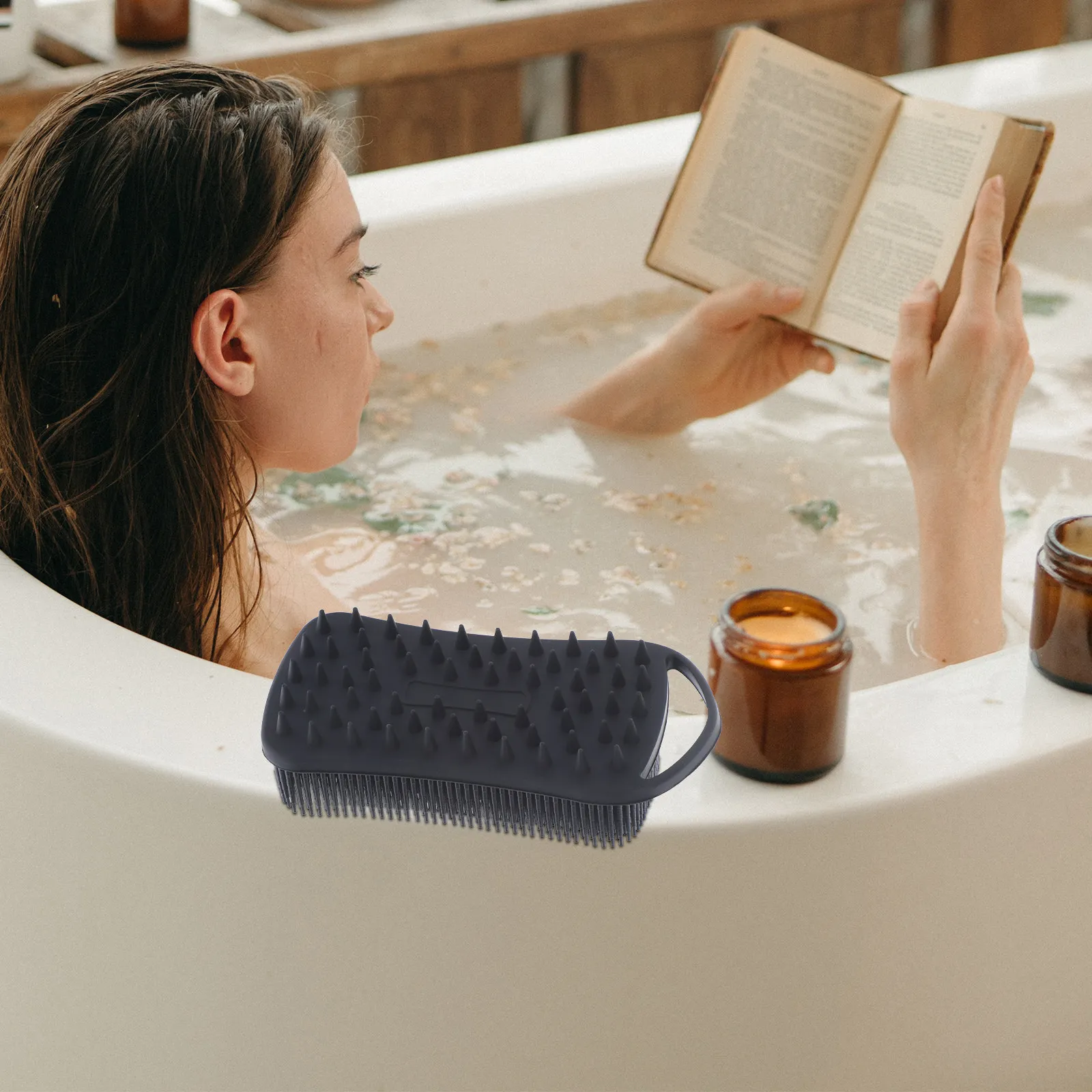 

Silicone Shower Brush Dual-Sided Body Scrubber for Effective Exfoliation Rich Lather Deep Cleansing Easy Grip Portable Daily