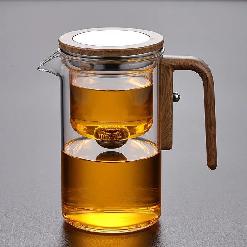 One Click Filter Tea Kettle Heat-resistant Glass Teapot with Wooden Handle Magnetic Switch Kung Fu Tea Pot Filtration Kettle
