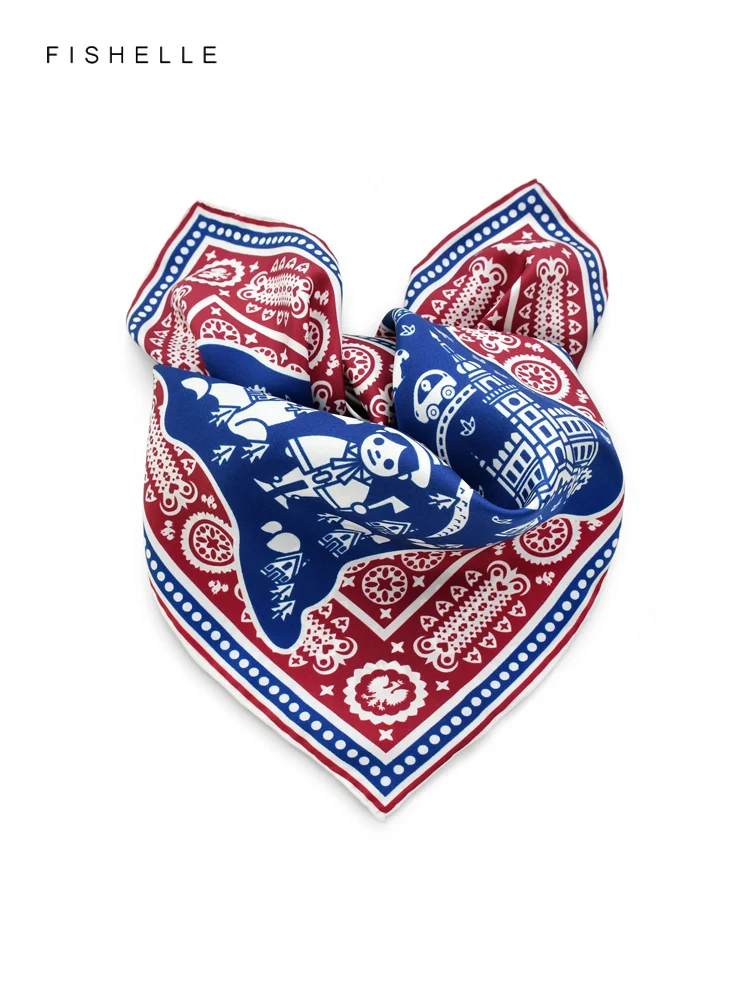 Red blue fairytale world natural silk twill scarf for women real silk scarves small square wrap ladies headband spring autumn