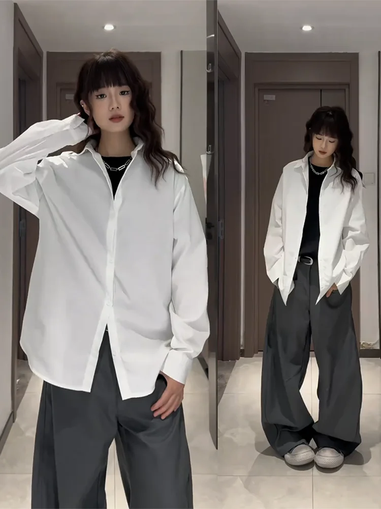 

Белая повседневная рубашка Cleanfit с длинным рукавом для мужчин и женщин, осенняя, в американском стиле, премиум-класса, с драпированным воротником, на пуговицах, стандартный крой