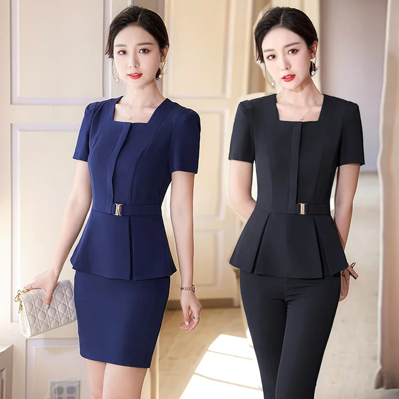 

Business Suit Female Summer Temperament Slim Looking Belly Covering Jewelry Store Beauty Salon Workwear Hotel Reception Labor Su