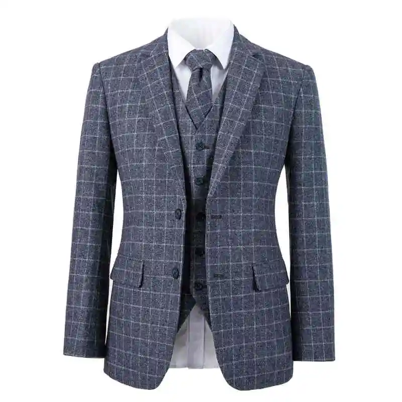 Classic Plaid Men 3 Piece Suit Notch Lapel Blazer Vest Pants Set For Wedding Business Formal Banquet Occasion Customized