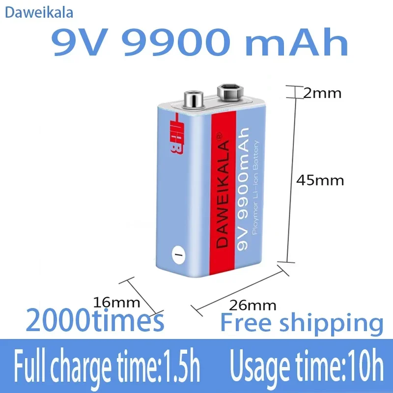 New 9V 9900mAh li-ion Rechargeable battery Micro USB Batteries 9 v lithium for Multimeter Microphone Toy Remote Control KTV use