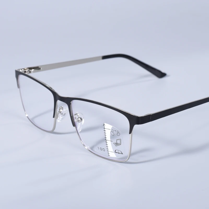 Schwarzer Rahmen, übergroße progressive multifokale Lesebrille für Damen und Herren, Anti-Blaulicht-Vollrahmen-Brille mit quadratischem Rahmen für Presbyopie