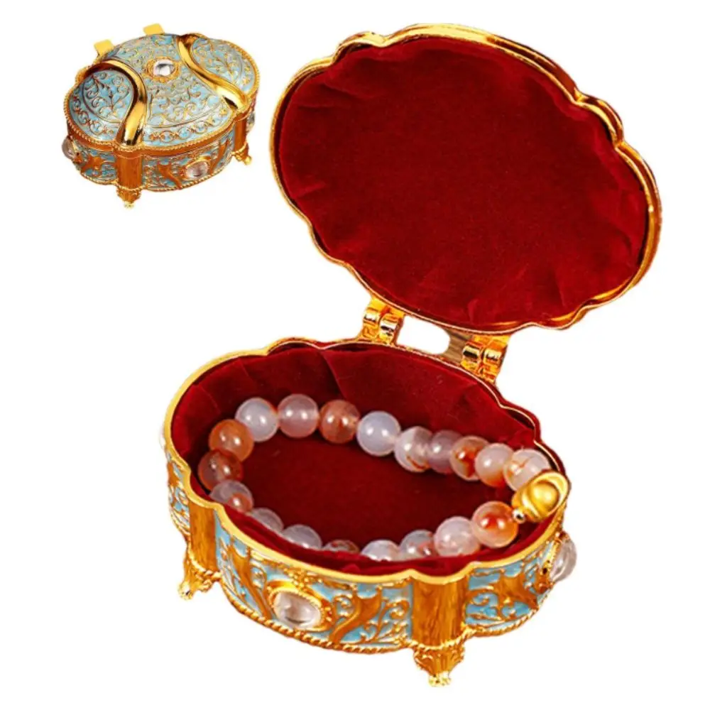 

Vintage Style Jewelry Organizer Oval Shape Relief Design Jewelry Storage Case Zinc Alloy Flip Open Storage Box For Girls