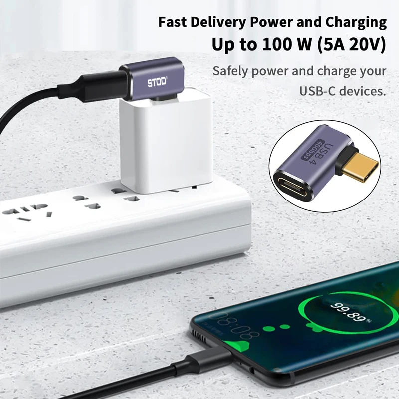 USB4.0 40Gbps OTG C 타입 90 도 어댑터 100W 5A USB C 타입 C 고속 충전 컨버터 USB C 데이터 어댑터 맥북용 8K60HZ