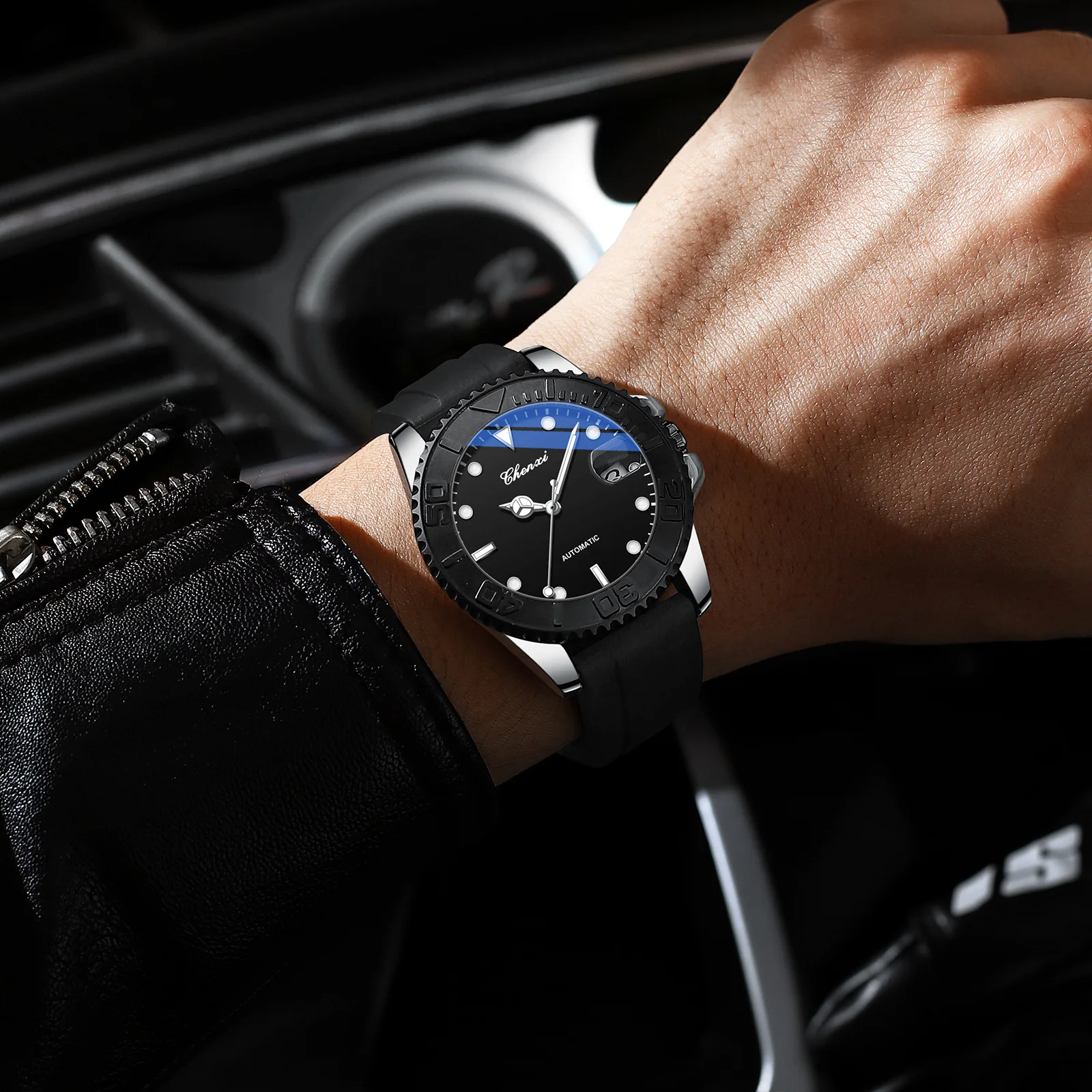 Fully Automatic Mechanical Watch Men's Calendar Luminous Waterproof Ghost Silicone Belt Fashionable Men's Mechanical Watch