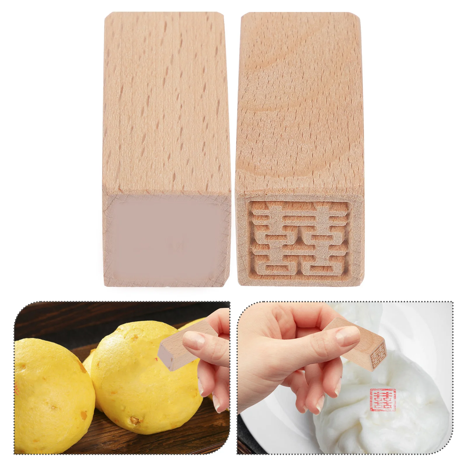 

2Pcs Wooden Chic Stamp Set Creative Pattern Practical for DIY Moon Cake Decoration Scrapbooking Crafts Wooden Seal