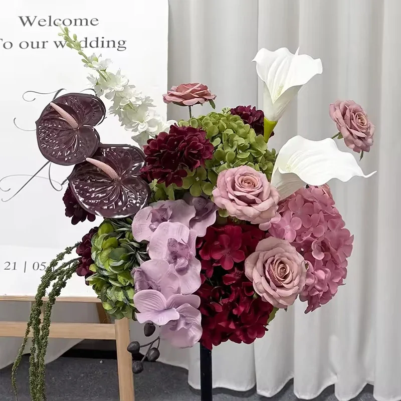 Rosa-grüne künstliche Rosen-, Hortensien- und Anthurien-Blumenarrangements für Hochzeitstischdekoration, Bankett, Event- und Partydekoration 30/70CM ﻿ – Detail 5