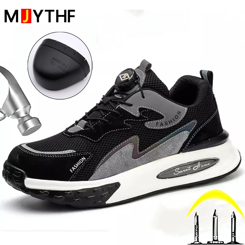 Rotating Button Security Shoes Breathable Work Shoes Men Puncture-Proof Safety Shoes Indestructible Protective Steel Toe Shoes