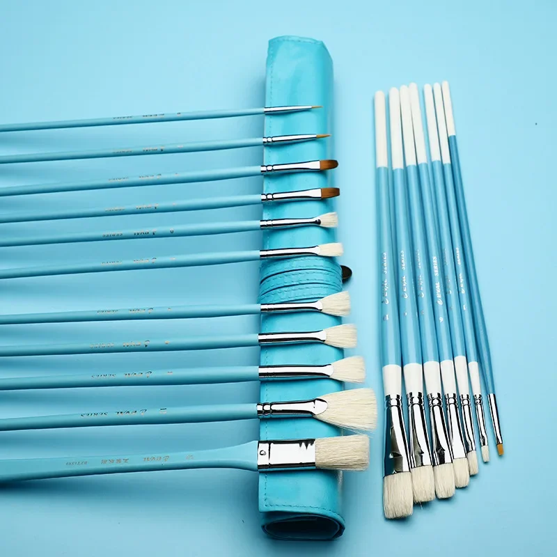 18 pcs Art supplies gouache oil painting dedicated acrylic painting brush Blue long birch rod Mixed hair paint brush set