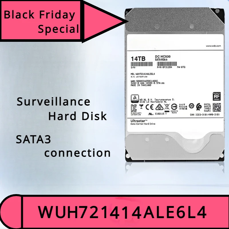 14T mechanical hard drive WUH721414ALE6L4 SATA 3 6 Gb/s 512MB 7200RPM monitoring security refurbish One year warranty(used)