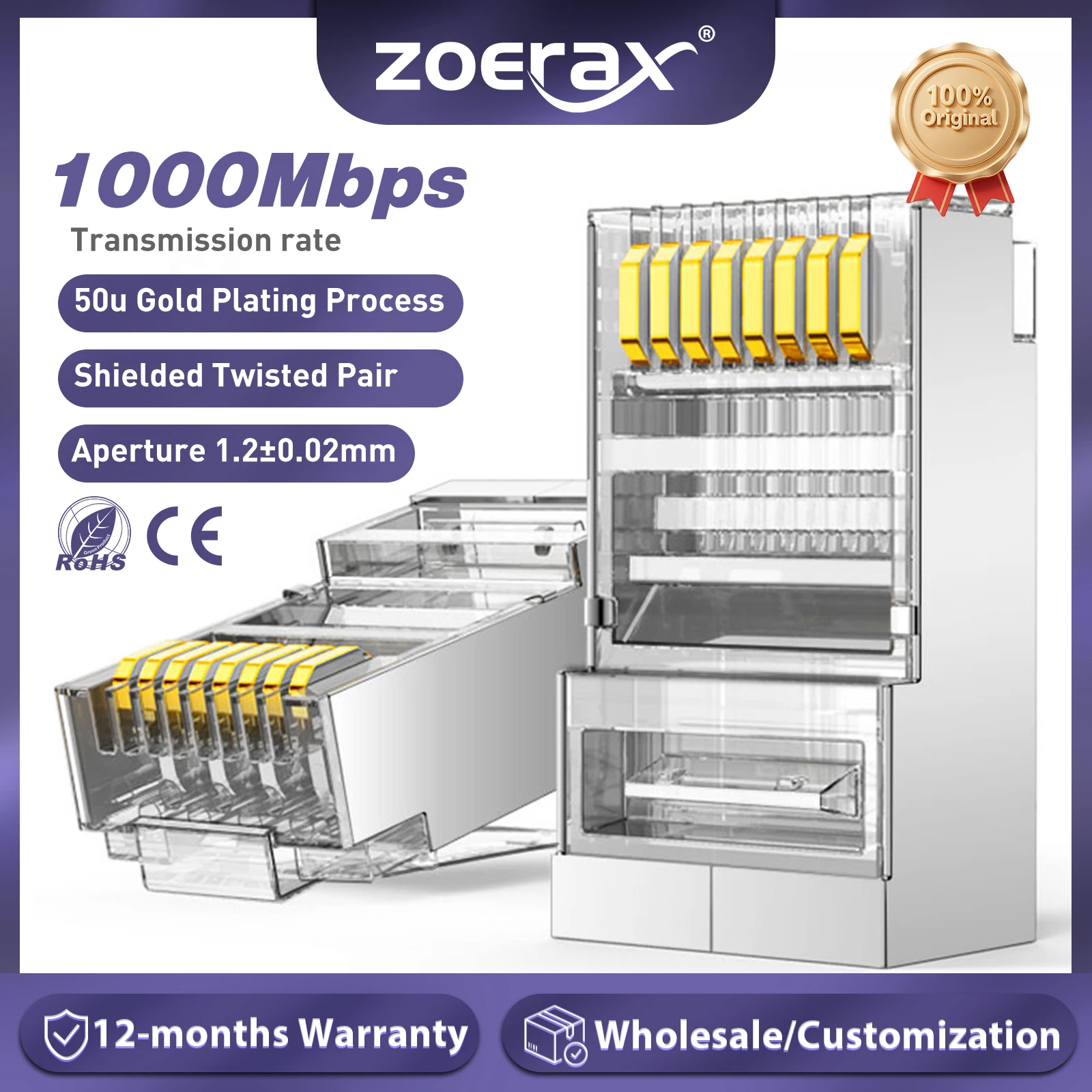 ZoeRax Cat6 RJ45 Connettore 8P8C Cavo Ethernet modulare Spina testa Placcato in oro Cat 6 Crimp Network RJ 45 Crimpatrice Connettore