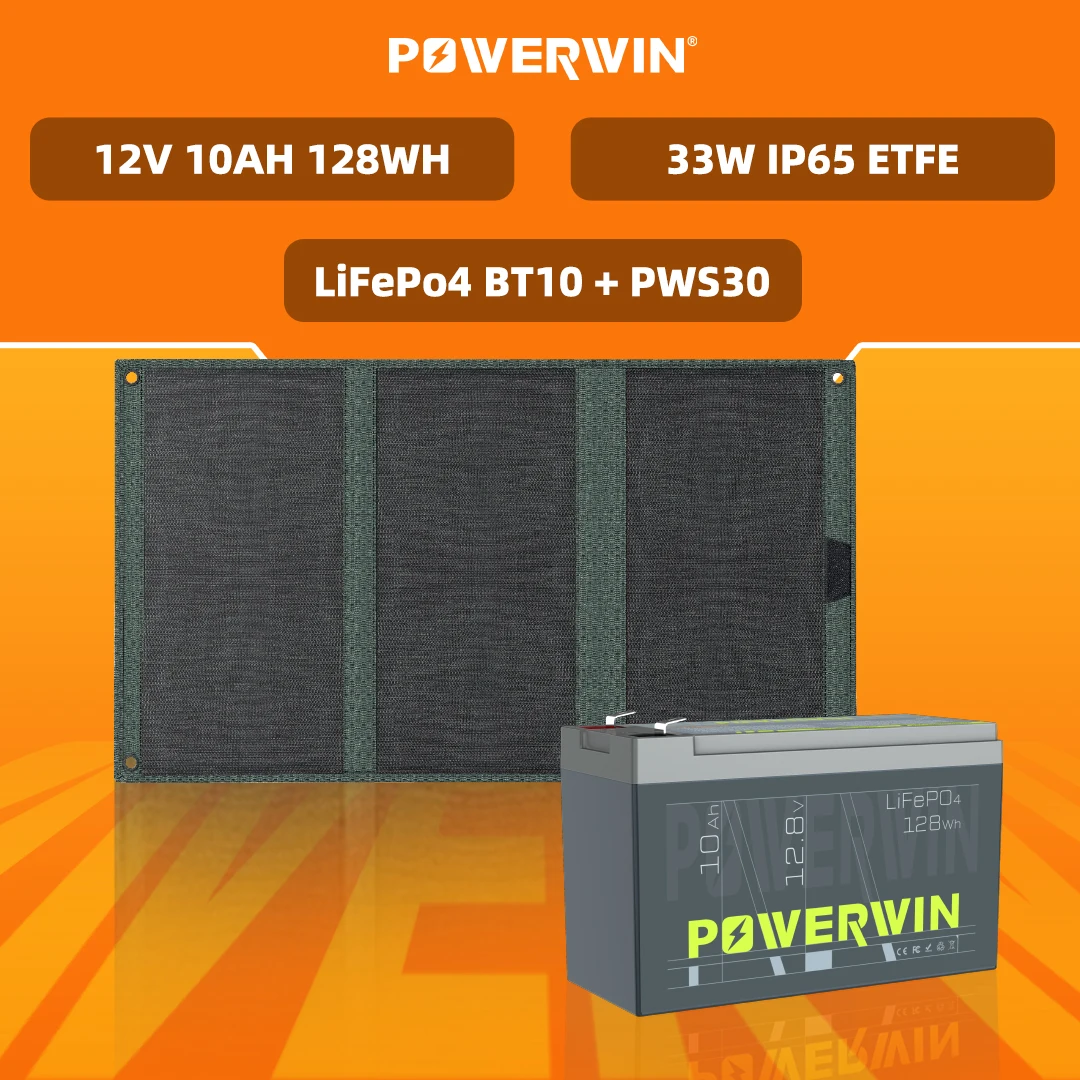 

Портативный солнечный комплект Powerwin мощностью 30 Вт с аккумулятором LiFePO4 12 В, 10 Ач | Солнечная зарядная система PWS30 + BT10