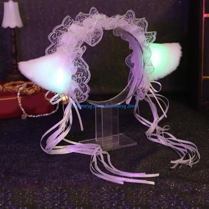 573B القطط الأذن عقال زي الهالوين تضيء أغطية الرأس للحفلات