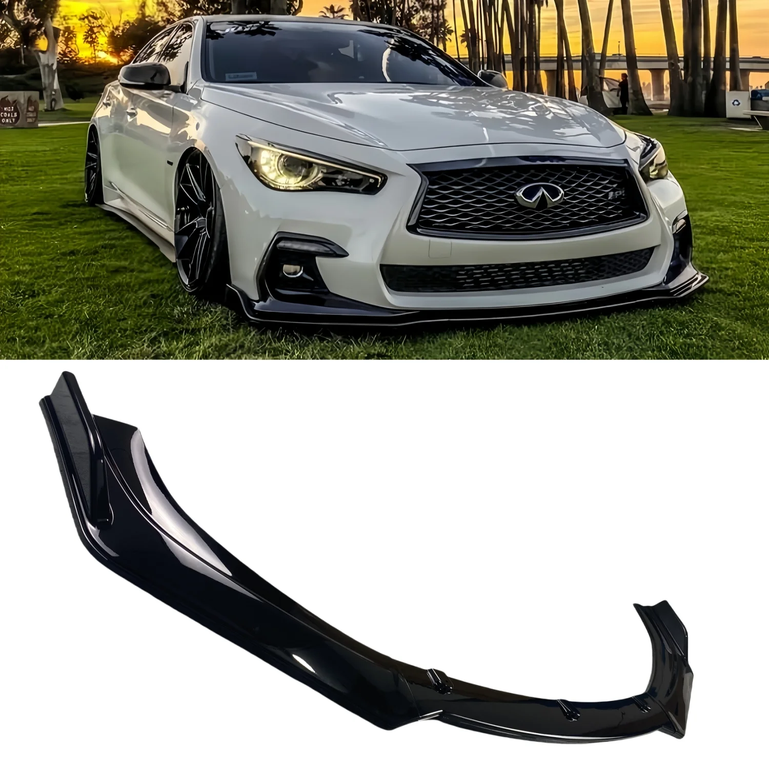 3 PCS Gloss Black Car Front Bumper Lip Splitter For Infiniti Q50 2014-2023 Tuning Bumper Protective Spoilers Exterior Bodykits