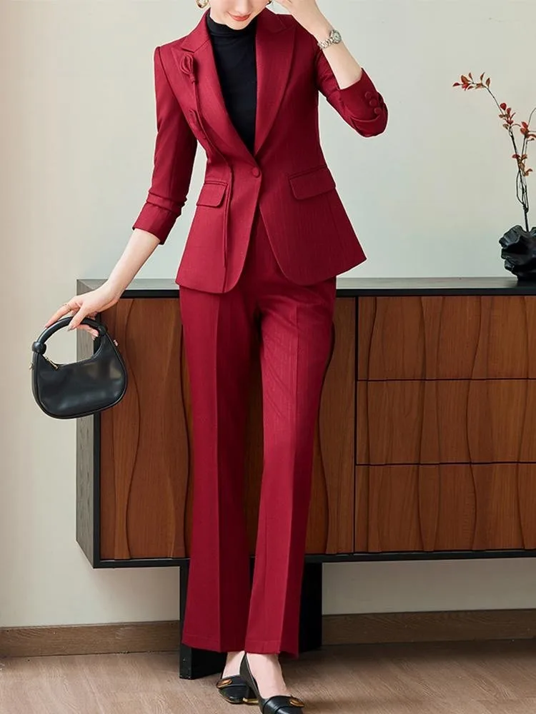 Commuting Office Premium Autumn and Winter 2Piece Set with Striped Temperament Elegant Fashion Pants Set conjuntos de pantalones