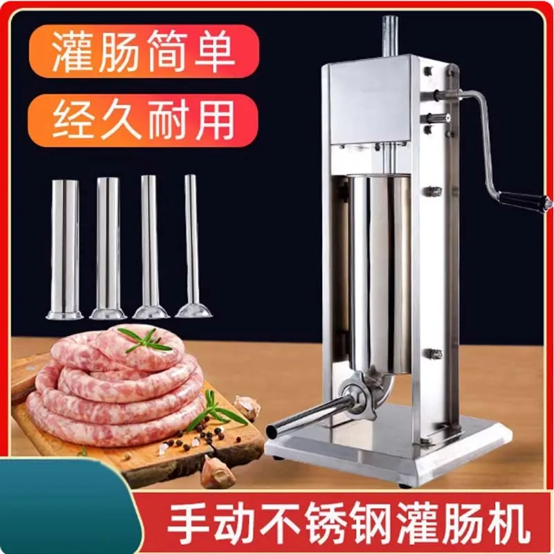 Meat Sausage Stuffer Sausage Syringe Stainless Steel Sausage Making Machine Manual Meat Fillier 4 Nozzles Meat Processor