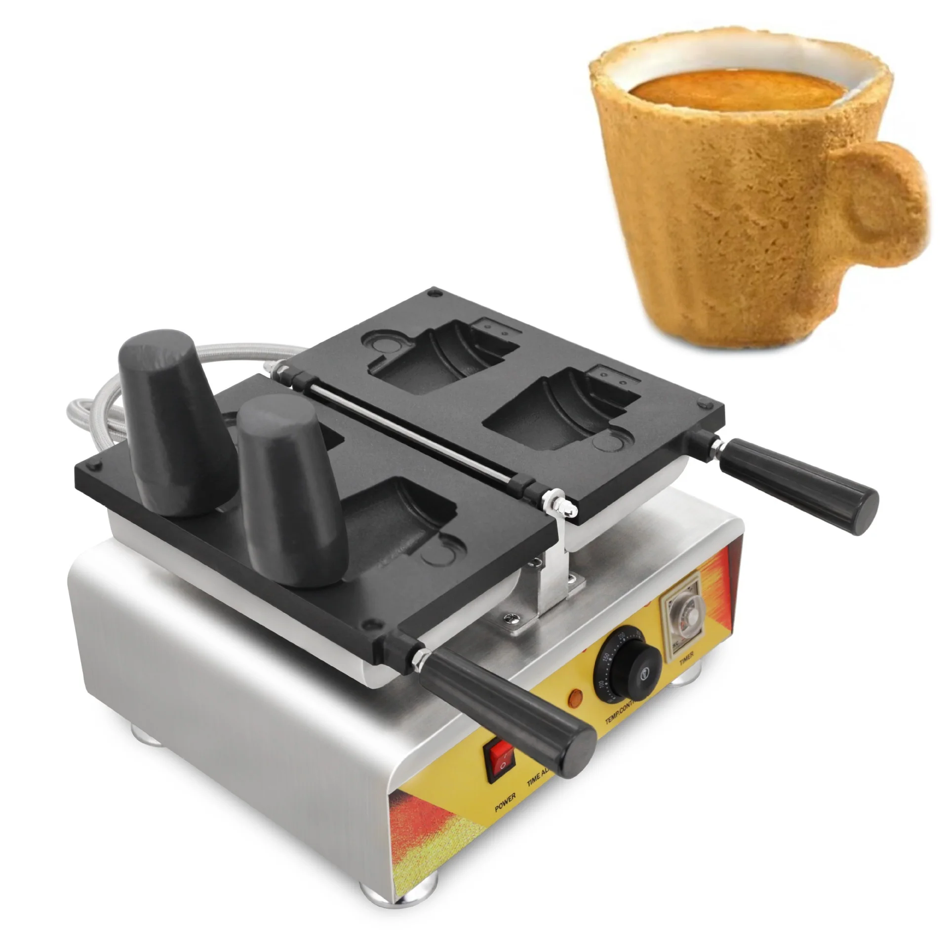 Commercial mug coffee mug waffle maker 1560W 50-300 ℃ temperature control timer, simple waffle maker for making snacks