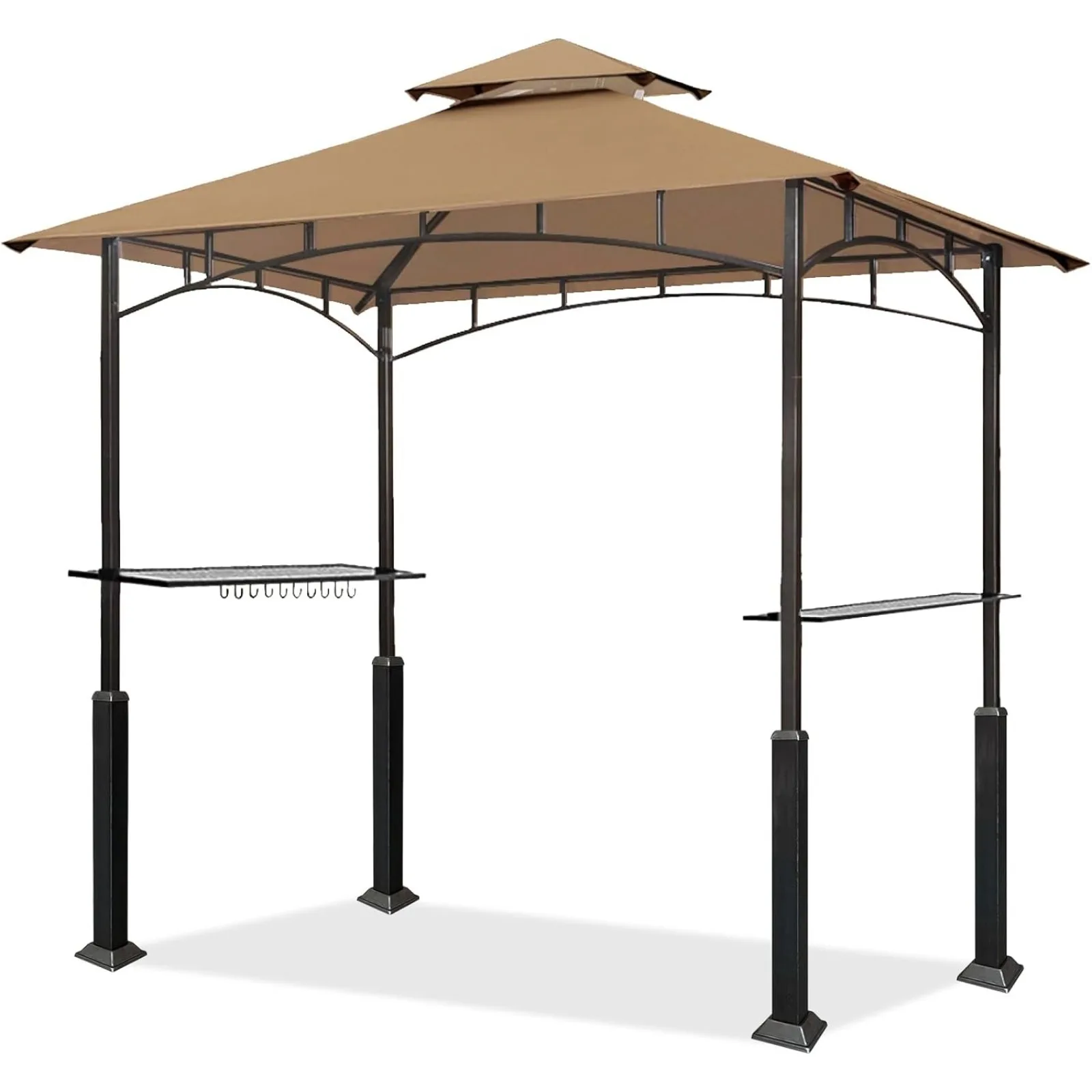 

US USA 5x8 Grill Gazebo Shelter for Patio and Outdoor Backyard BBQ's, Double Tier Soft Top Canopy and Steel Frame with