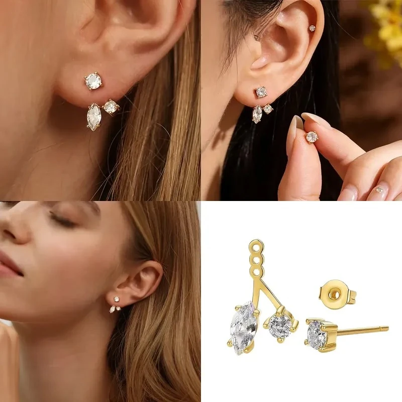 TFGLBU for Women Full Moissanite Stud Earrings Platinum Plated Sterling Silver Diamond Ear Wedding Fine Jewelry
