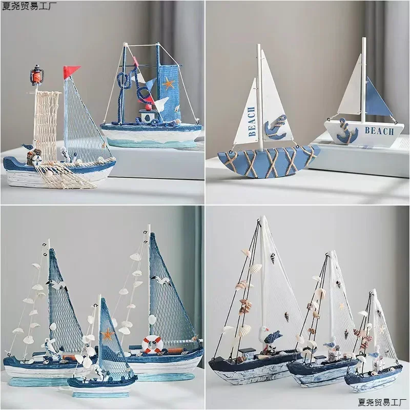 

Mediterranean Style Woodiness Sailing Ship Figurines Ornament Vintage Ship Home Decoration Room Desk Accessories Craft Boat Gift