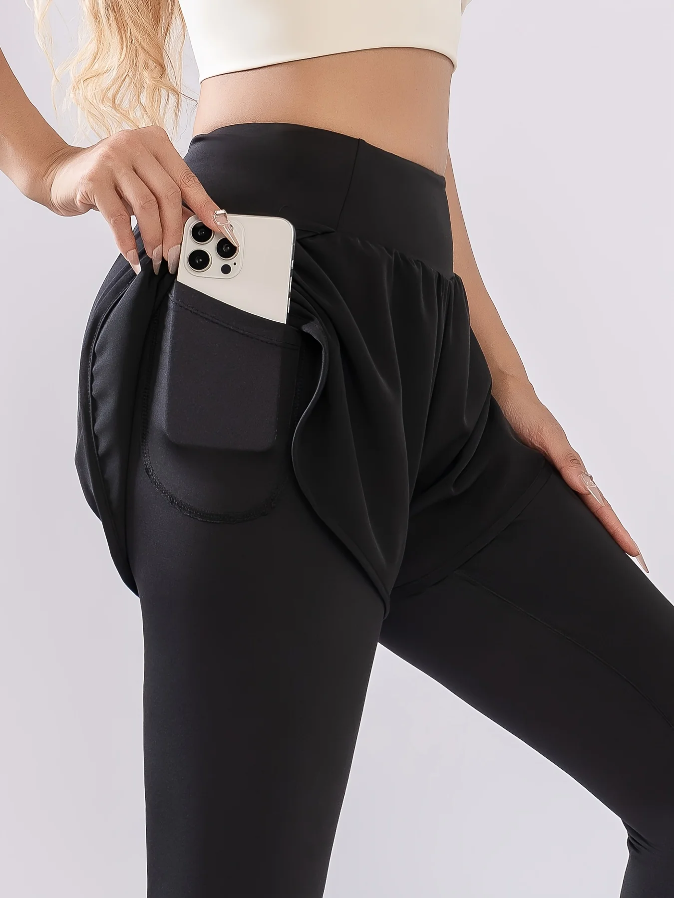Women High Waist Fake Two-Piece Yoga Leggings Quick Dry Tight Fitness Pants Breathable Sweat-Wicking Sports Trousers for Running - view 3