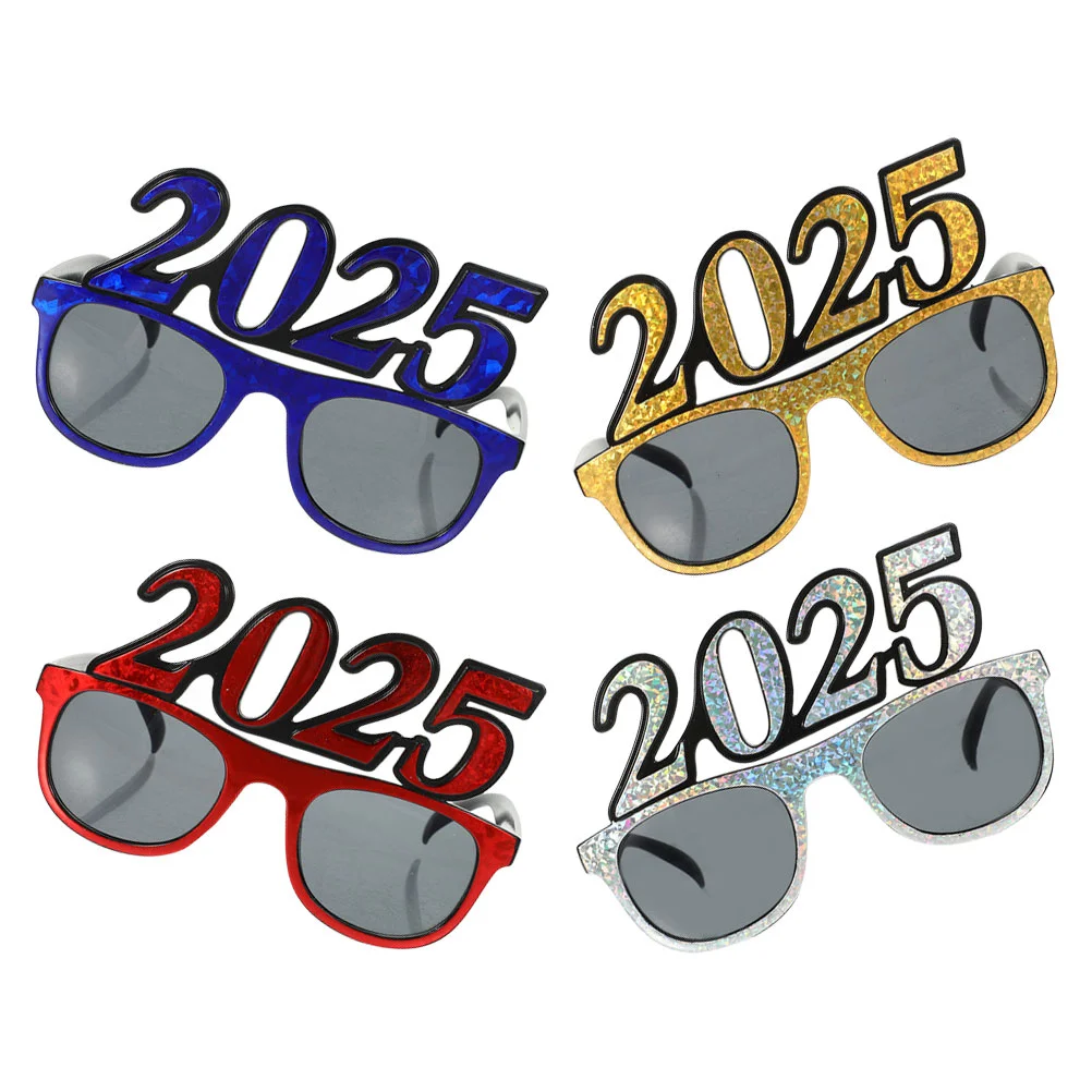 

4 Pcs 2025 Glasses Number Eyeglasses Christmas Decoration Party Use Eyewear Modeling