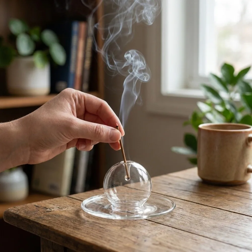 Creative Glass Ball Design Incense Holder With Tray Integrated Incense Burner Transparent Tabletop Incense Base Yoga