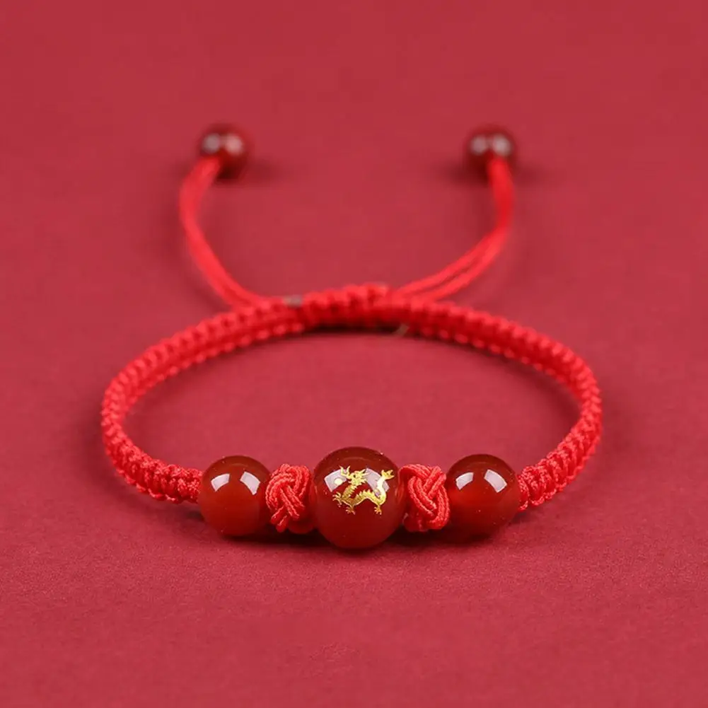 Adjustable Traditional Chinese Dragon Red Hand Rope Hand Woven String Lucky Bracelet Bracelet Chinese Red String Accessories